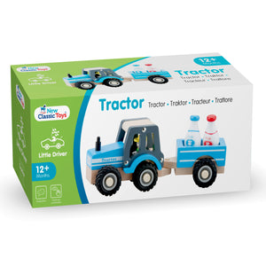 Traktor mit Anhänger und Milchflaschen