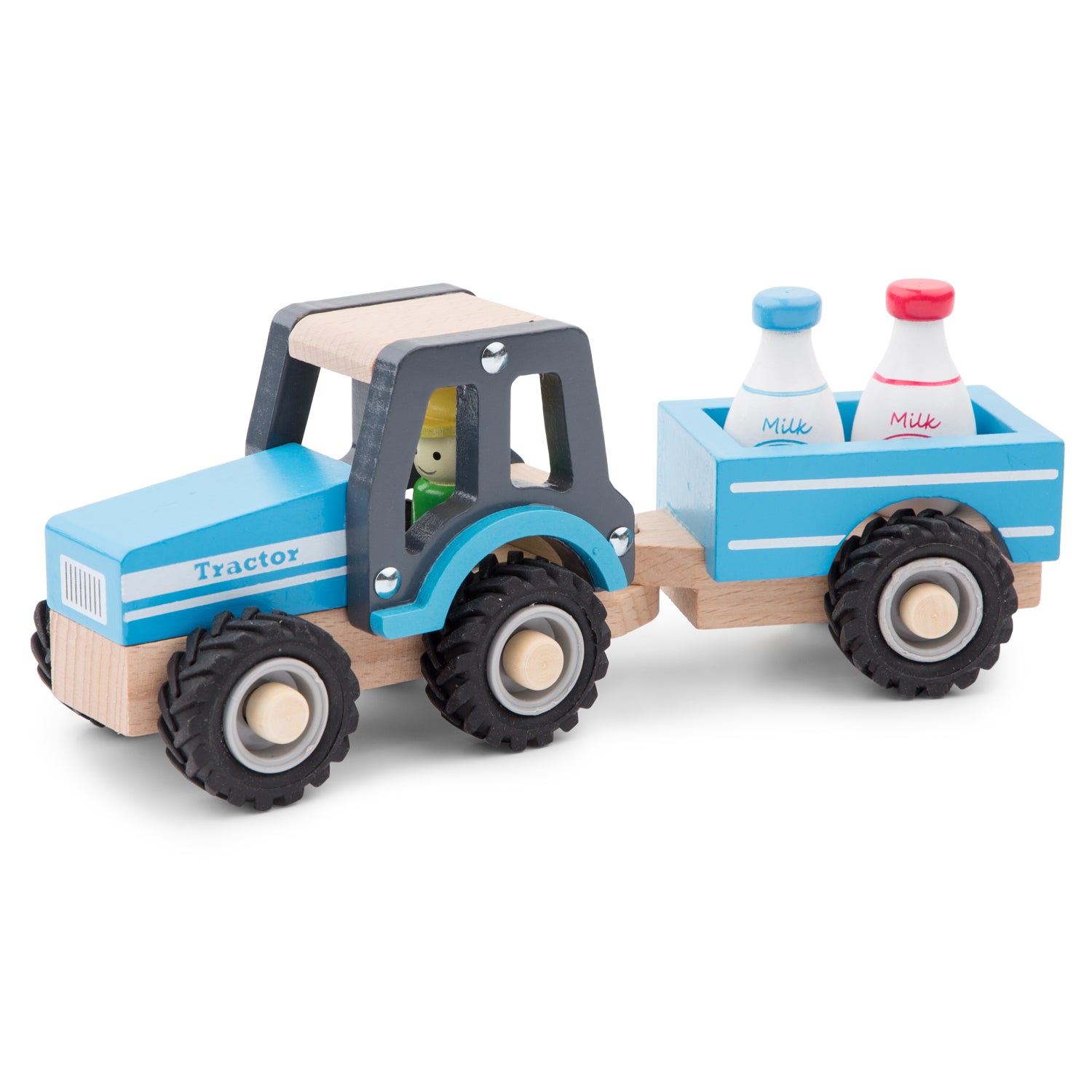 Traktor mit Anhänger und Milchflaschen