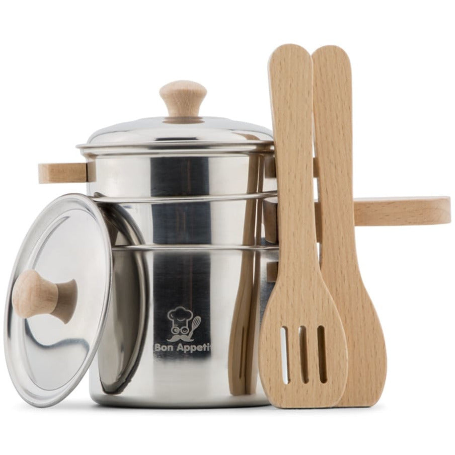 Holz und Metall Pfannen Set