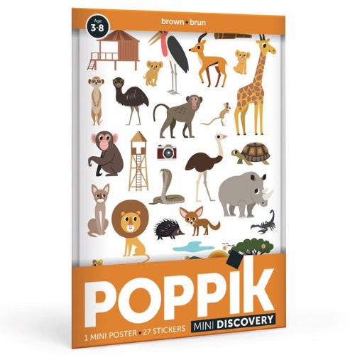 Poppik Stickerposter - Mini Discovery (1 Poster A4 + 27 Sticker) / Savanne / Braun (3-8 J.)