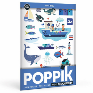 Poppik Stickerposter - Mini Discovery (1 Poster A4 + 26 Sticker) / Meer / Blau (3-8 J.)