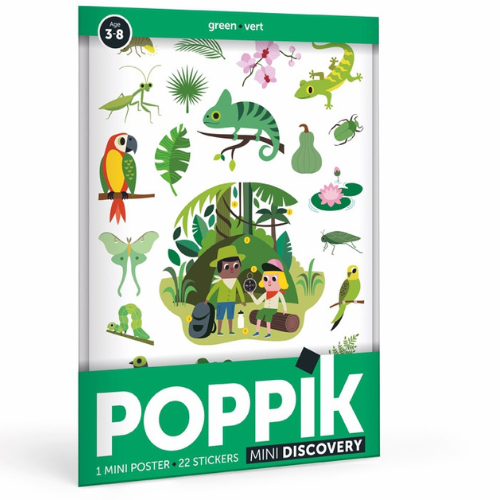 Poppik Stickerposter - Mini Discovery (1 Poster A4 + 24 Sticker) / Dschungel / Grün (3-8 J.)