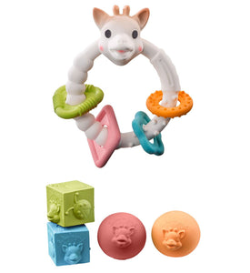Sophie la girafe® So'Pure - Geschenkset Beißring Colo'rings / 2 Bälle u. 2 Würfel / Naturkautschuk