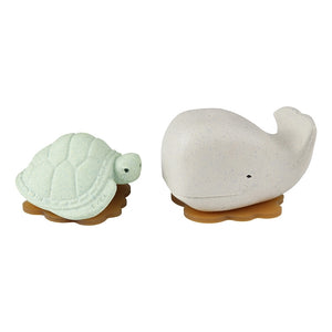 HEVEA - Badespielzeug Set Wal + Schildkröte - Naturkautschuk / upcycled / Frosty White + Sage