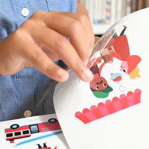 Poppik Stickerposter - Mini Discovery (1 Poster A4 + 21 Sticker) / Stadt / Rot (3-8 J.)