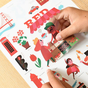 Poppik Stickerposter - Mini Discovery (1 Poster A4 + 21 Sticker) / Stadt / Rot (3-8 J.)