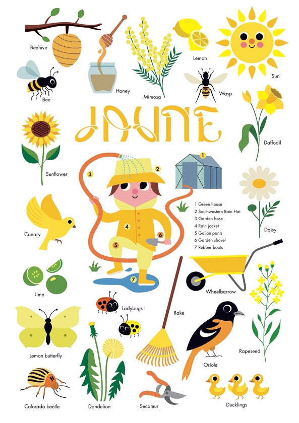 Poppik Stickerposter - Mini Discovery (1 Poster A4 + 24 Sticker) / Garten / Gelb (3-8 J.)