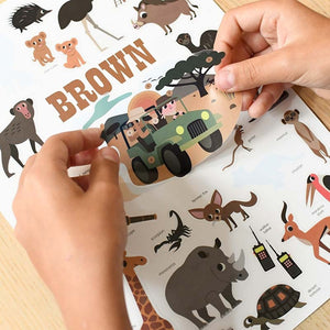 Poppik Stickerposter - Mini Discovery (1 Poster A4 + 27 Sticker) / Savanne / Braun (3-8 J.)