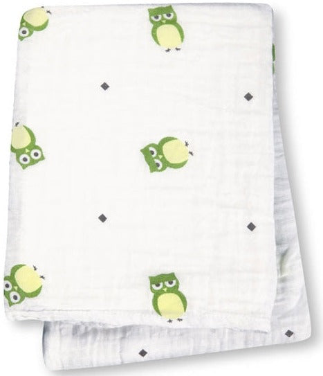 lulujo - Muslin Swaddle Mulltuch / 120 x 120 cm / Owl Always Love You - Green
