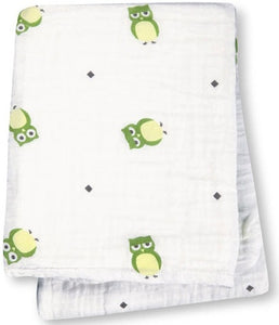 lulujo - Muslin Swaddle Mulltuch / 120 x 120 cm / Owl Always Love You - Green