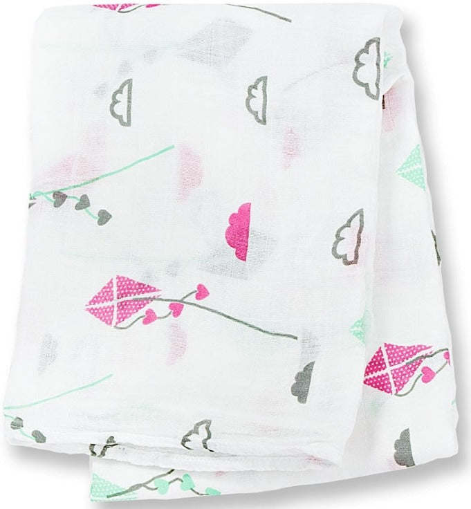lulujo Bamboo Swaddle Mulltuch / 120 x 120 cm / Pink Kite