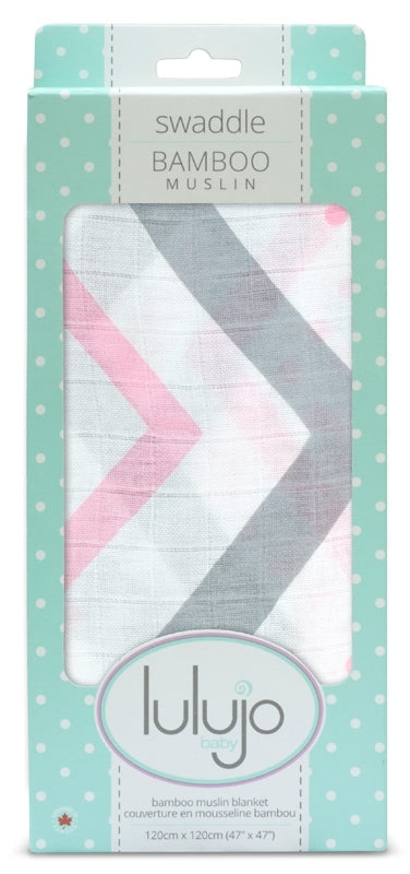 lulujo Bamboo Swaddle Mulltuch / 120 x 120 cm / Pink Chevron