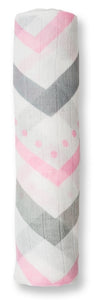 lulujo Bamboo Swaddle Mulltuch / 120 x 120 cm / Pink Chevron