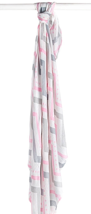lulujo Bamboo Swaddle Mulltuch / 120 x 120 cm / Pink Chevron
