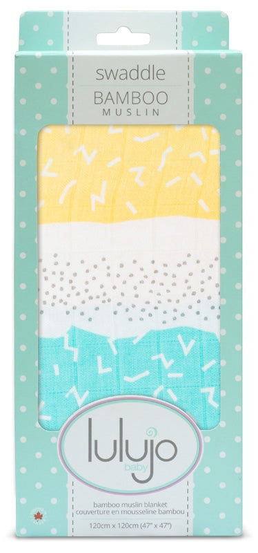 lulujo Bamboo Swaddle Mulltuch / 120 x 120 cm / Aqua Spotted Lines