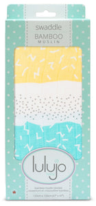 lulujo Bamboo Swaddle Mulltuch / 120 x 120 cm / Aqua Spotted Lines