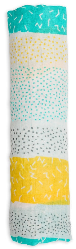 lulujo Bamboo Swaddle Mulltuch / 120 x 120 cm / Aqua Spotted Lines