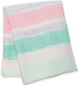 lulujo Bamboo Swaddle Mulltuch / 120 x 120 cm / Pink Spotted Stripe