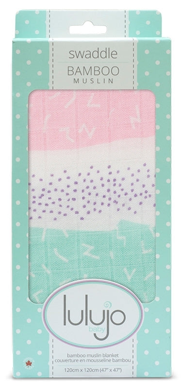 lulujo Bamboo Swaddle Mulltuch / 120 x 120 cm / Pink Spotted Stripe