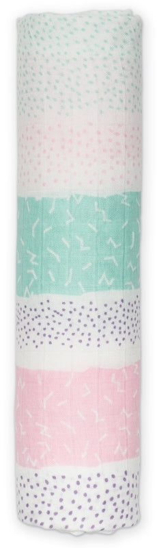 lulujo Bamboo Swaddle Mulltuch / 120 x 120 cm / Pink Spotted Stripe