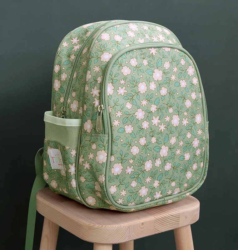 Rucksack mit Isolierfach / Blüten / Salbeigrün