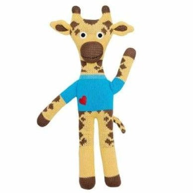 Stricktier / gelbe Giraffe mit blauem Pullover (Handarbeit)